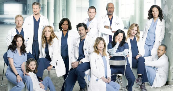 GREY'S ANATOMY - ABC's "Grey's Anatomy" stars Chyler Leigh as Lexie Grey, Kevin McKidd as Owen Hunt, Sarah Drew as April Kepner, Eric Dane as Mark Sloan, Kim Raver as Teddy Altman, Chandra Wilson as Miranda Bailey, Patrick Dempsey as Derek Shepherd, Justin Chambers as Alex Karev, Ellen Pompeo as Meredith Grey, James Pickens, Jr. as Richard Webber, Sara Ramirez as Callie Torres, Jessica Capshaw as Arizona Robbins, Sandra Oh as Cristina Yang and Jesse Williams as Jackson Avery. (ABC/BOB D'AMICO)