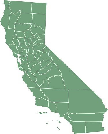 california county map vector outline illustration green background