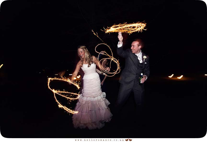 Bride and Groom with Sparklers Light Painting at Wedding - Maison Talbooth Dedham Wedding Photography Essex - Sian and James - Hello Romance Wedding Photography