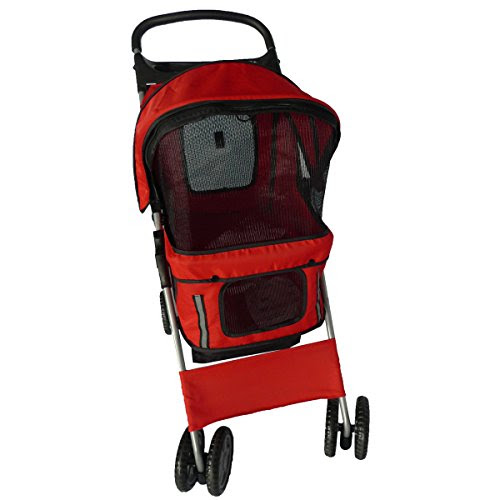 Pingkay Red Color Deluxe Folding 4 Wheels Pet Gear Dog Cat Carrier Stroller