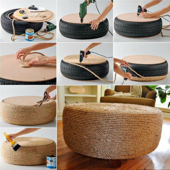 Wonderful DIY Easy Ottoman from Plastic Bottles