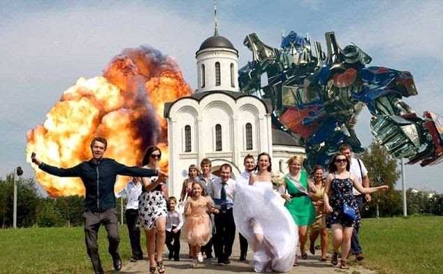 Transformers in surprise: No one knew which way to turn when Optimus Prime arrived to give the bride away