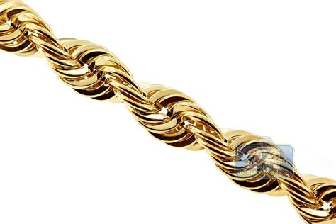 The 10k yellow gold necklace measures 10 mm in width, and comes in length of 24, 26, 28, 30 or 36 inches. 10K Yellow Gold Hollow Rope Mens Chain 16 mm 30 Inches 100