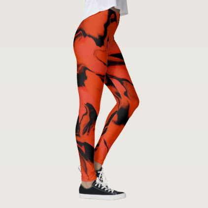 Waves of Black and Red Leggings