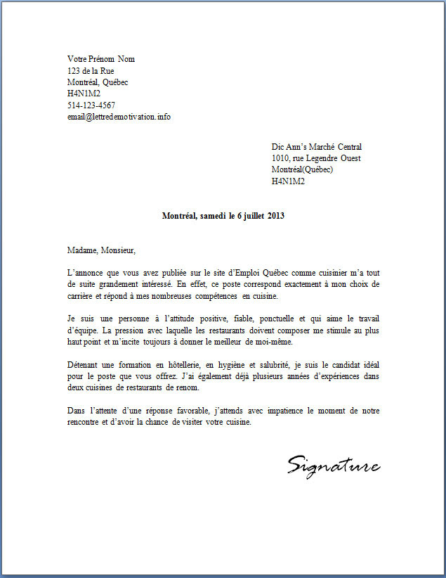 exemplaire demande d'emploi word  Modele de lettre type