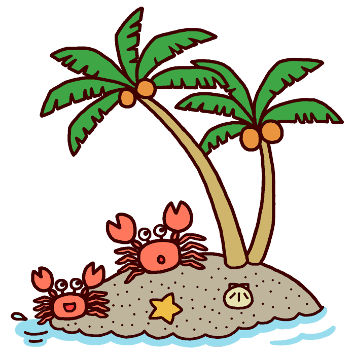 カニとヤシの木 カラー 海の生き物の無料イラスト 夏の季節素材