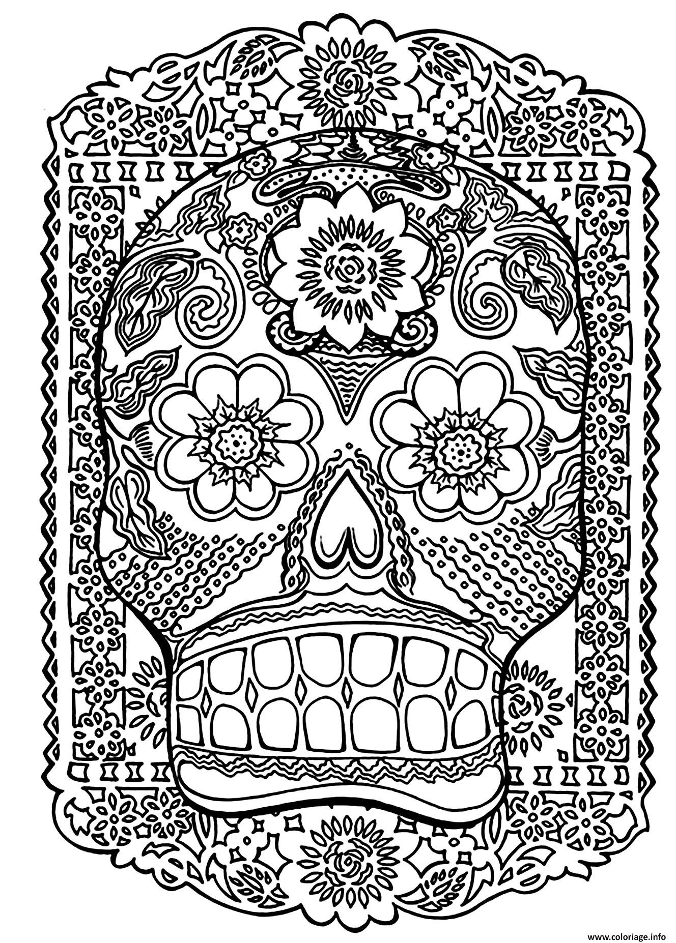 Coloriage Adulte Tete De Mort Dessin   Imprimer