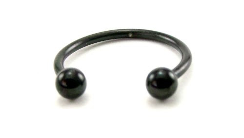 Set of 2 18G Rings; 12 & 14MM Black Round Circular Horseshoe Barbells, Anodized Hypoallergenic 316L Stainless Steel Body Piercing Jewelry