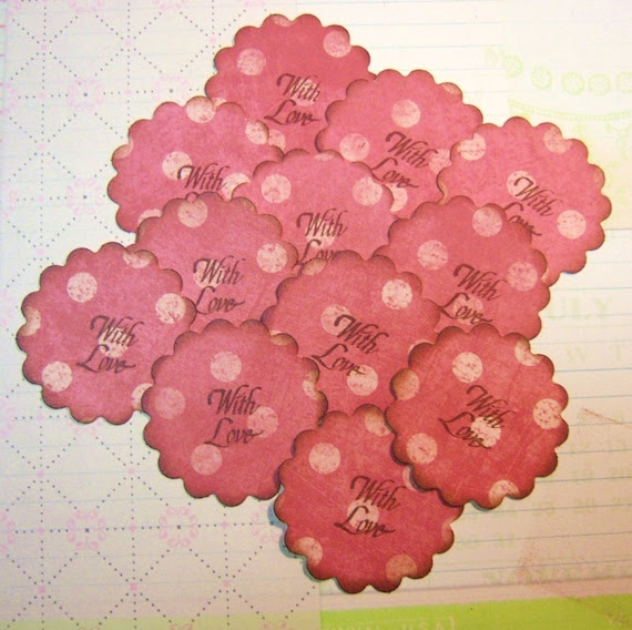 Stamped "With Love" Tags Pink Polka Dot