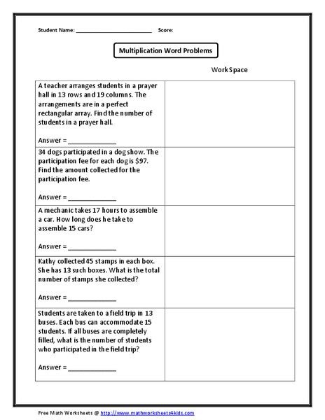  multiplication word problems worksheet for 4th 6th grade lesson planet
