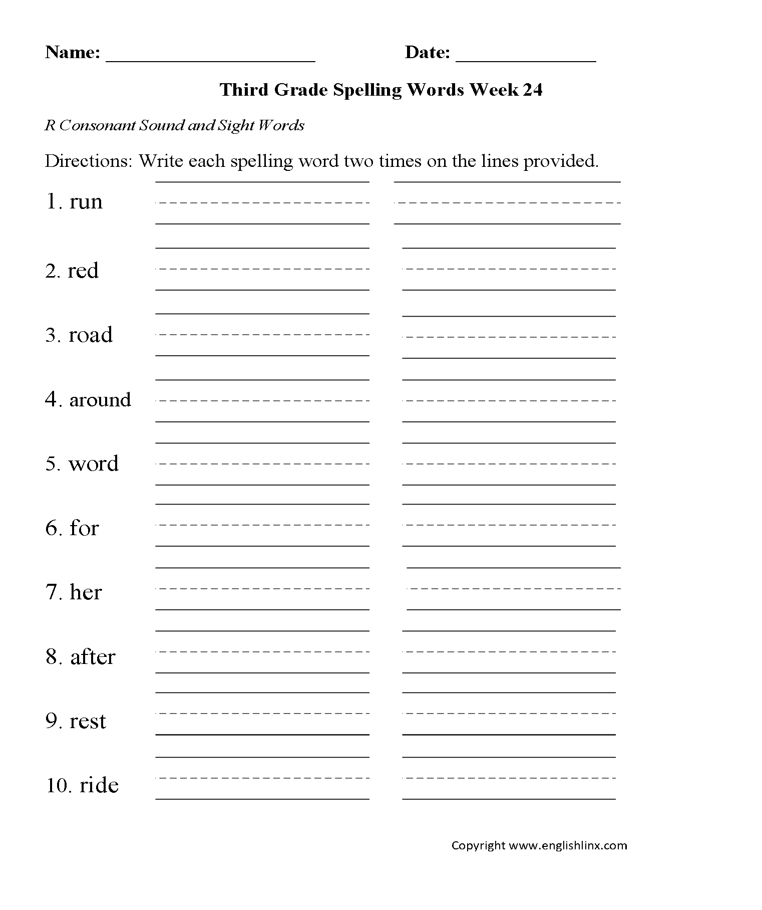 Spelling Worksheets | Third Grade Spelling Worksheets