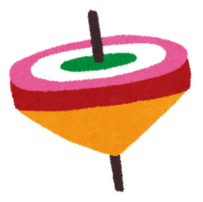 無料素材 お正月のコマ回しのイラスト 手書き感のあるタッチやカラフルな色合いが可愛い雰囲気