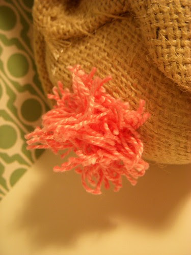 Pink tail on burlap bunny
