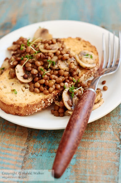 Mushrooms and Lentils on Toast