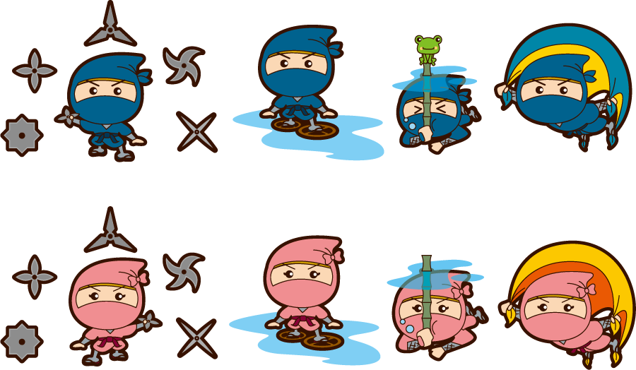 フリーイラスト 8種類の忍者とくノ一のセットでアハ体験 Gahag