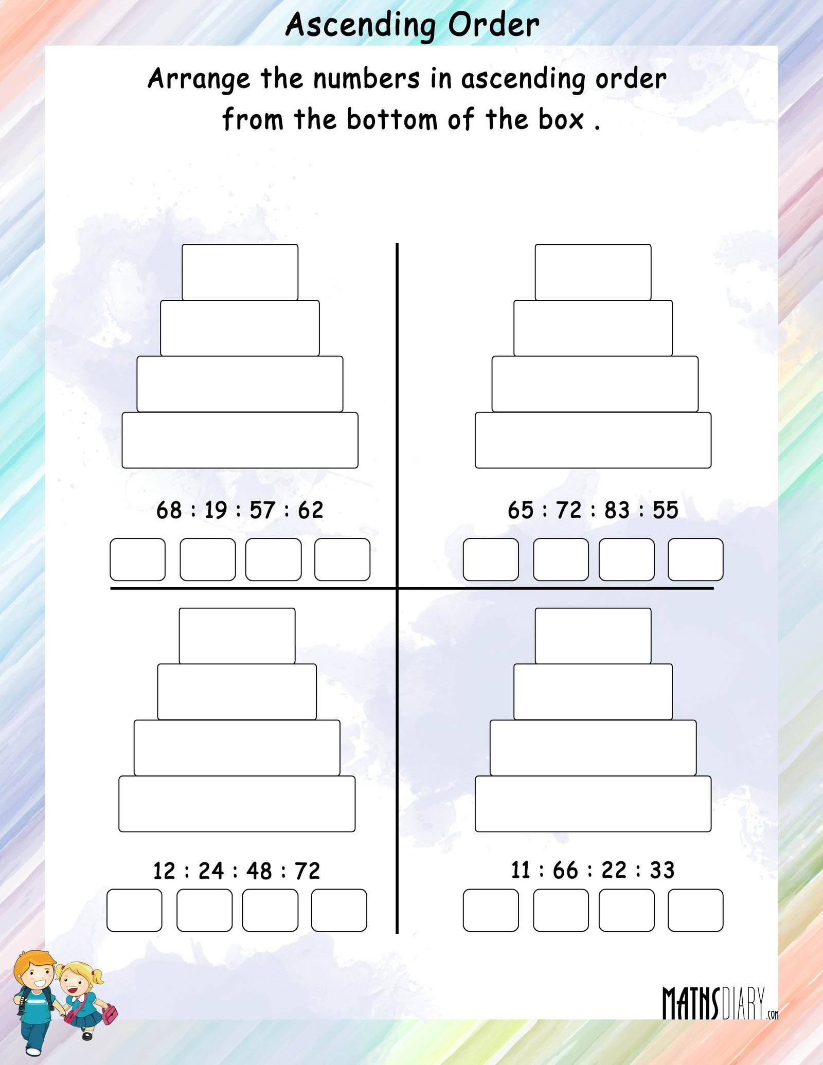 arrange numbers in ascending order in boxes math