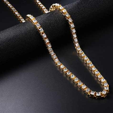 Ships in 1 business day . Mens 1 Row Lab Diamond 14k Gold Tennis Chain Necklace