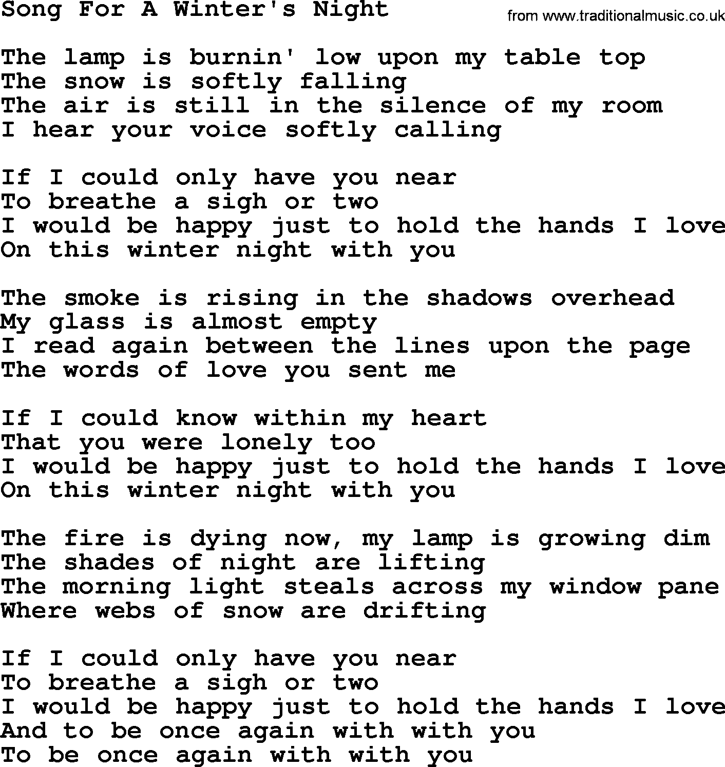 Download Song For A Winter's Night, by Gordon Lightfoot, Lyrics