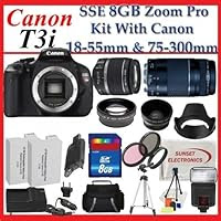 Canon EOS Rebel T3i Digital 18 MP CMOS SLR Cameras with Canon EF-S 18-55mm f/3.5-5.6 IS Lens & Canon EF 75-300mm f/4-5.6 III Telephoto Zoom Lens + SSE Premium SLR Lens Accessory Package