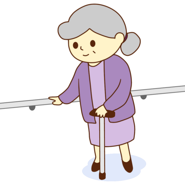 リハビリ 手すりで歩くお婆さんのイラスト かわいいフリー素材が無料のイラストレイン