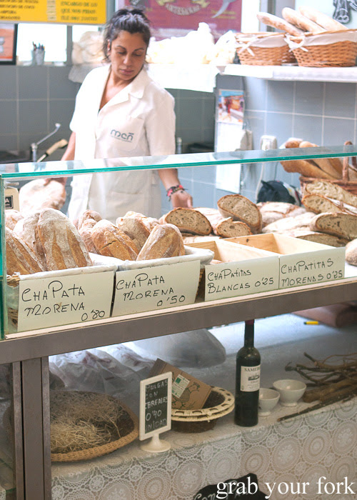 Breads from Panderia Laurita at Plaza de Lugo Market in A Coruna, Galicia, Spain
