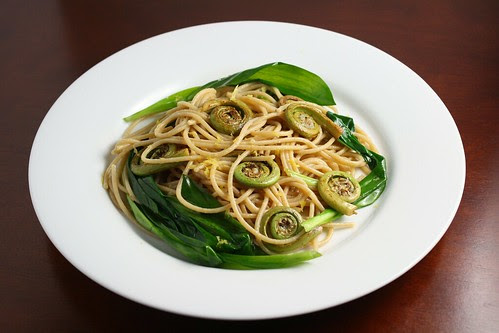 Whole Wheat Pasta with Fiddleheads and Ramps