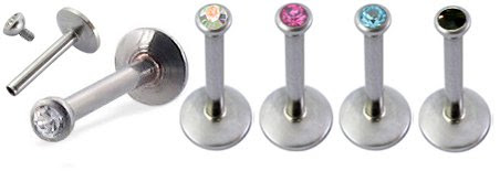 Labret lip piercing 16G by GlitZ JewelZ © - you get 5 pieces, one each color - internally threaded push ball, made with Swarovski crystals - bling bling!! - surgical steel 316L - size 5/16