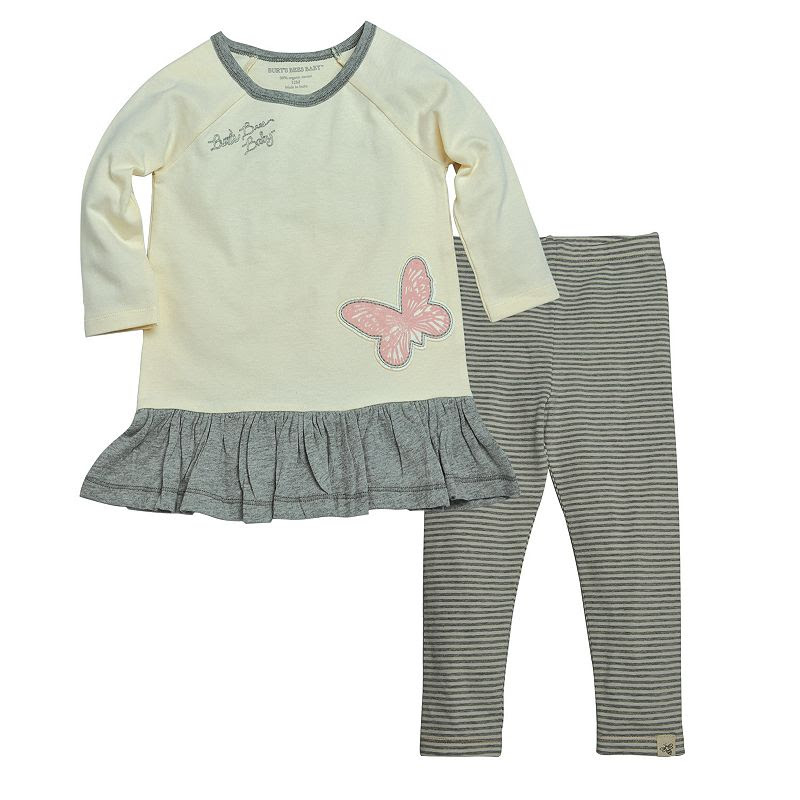 Toddler Girl Burt's Bees Baby Organic Butterfly Ruffle Dress & Leggings Set, Size: 3T, Natural