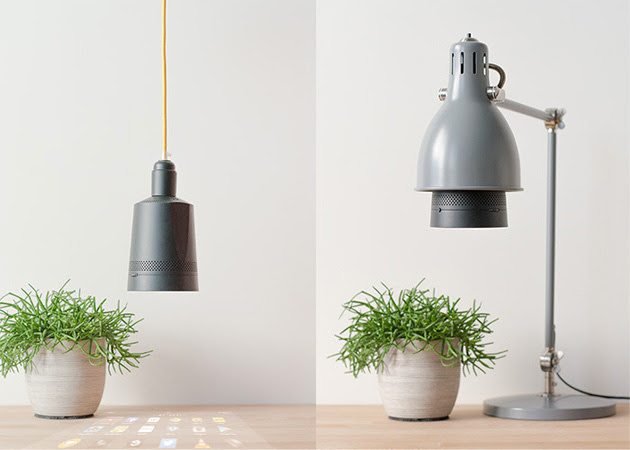 Beam projector jabbed into a lamp