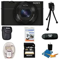 Sony DSC-RX100 20.2 MP Exmor CMOS Sensor Digital Camera with 3.6x Zoom BUNDLE with Sony 32GB High Speed Class 10 SD Card, Spare Battery, Deluxe Case, Card Reader, Mini Tripod, LCD Screen protectors and MORE!