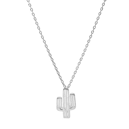 Spinningdaisy Handcrafted Brushed Metal Arizona Cactus Necklace Silver