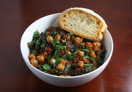 Chickpea and Slow Roasted Tomato Stew with Kale and Chorizo