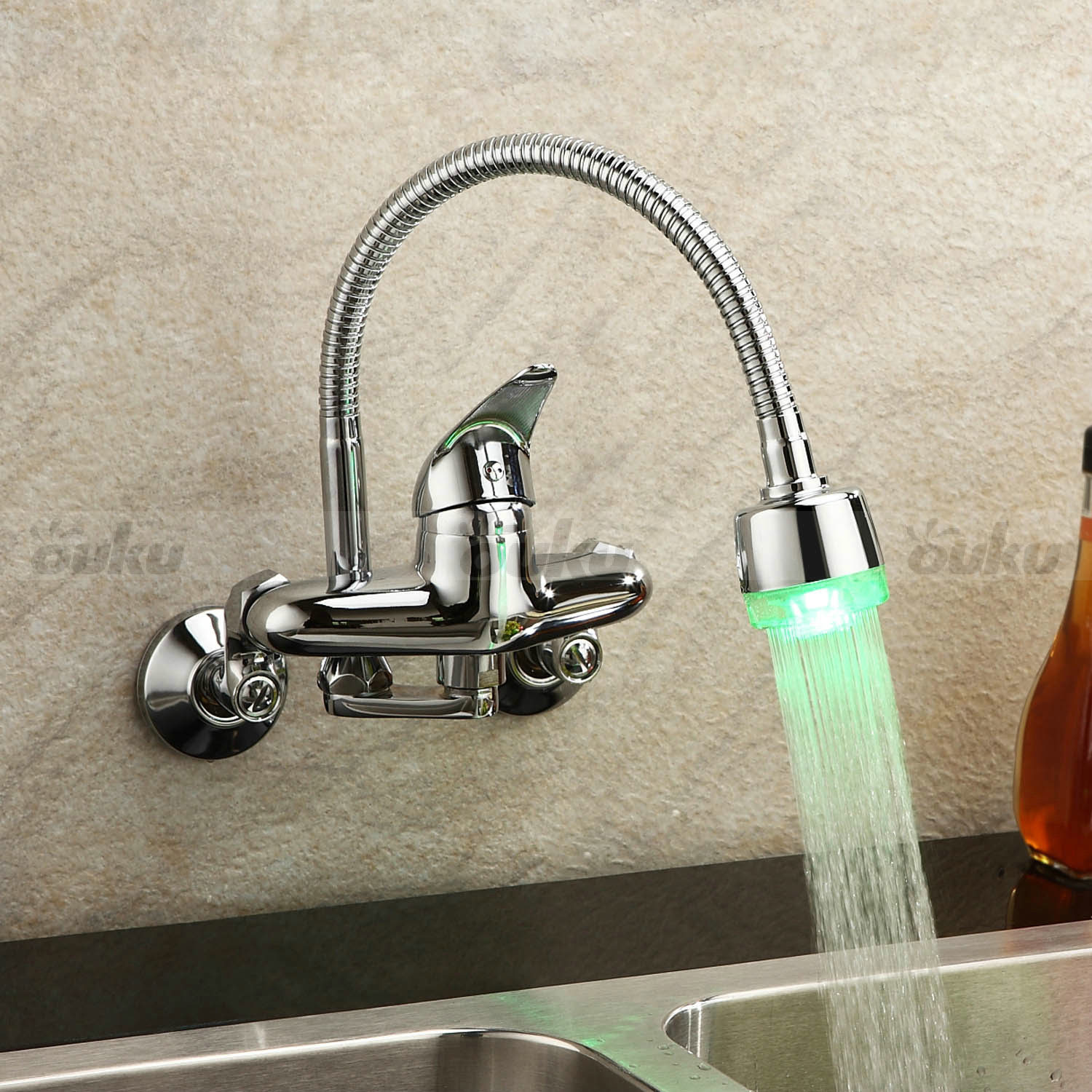 Chrome Single Handle Wall Mount Kitchen Faucet+Color ...