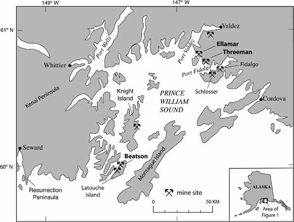 prince william sound map. Index map showing mine