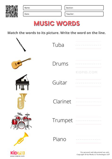  music words practice worksheets for kindergarten kidpid