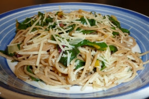 Garlicky Swiss Chard and Whole Wheat Spaghetti