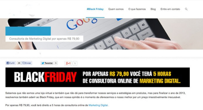 Agência de marketing digital oferece cinco horas de serviços na Black Friday (Foto: Reprodução/TechTudo)