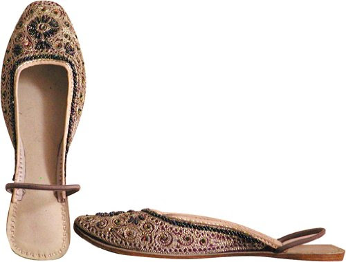 Beaded & Sequin Indian Leather Slippers for Women Handcrafted Casual Footwear W