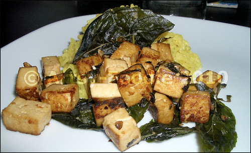 basil-crispy tofu with rice