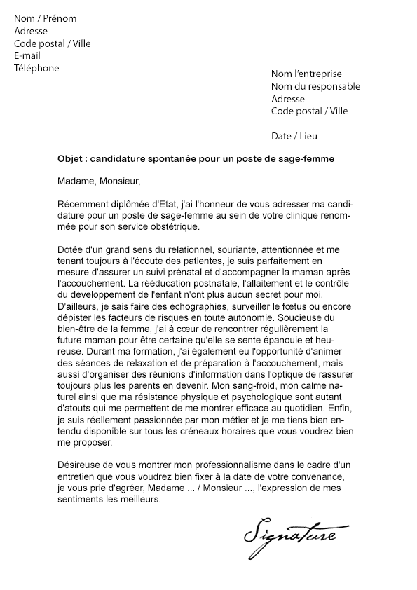 Lettre de motivation Sage-femme - Modèle de Lettre