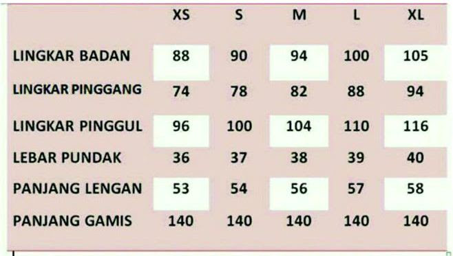 Panduan Ukuran Dee Fashion