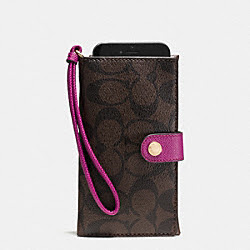PHONE CLUTCH IN SIGNATURE - COACH f53975 - IMITATION GOLD/BROWN/FUCHSIA