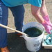 into the drip pan to let the indigo oxidize