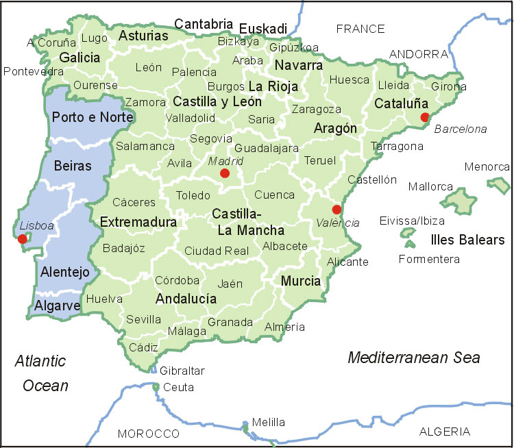 Spanien Und Portugal Karte Map Of Spain And Portugal