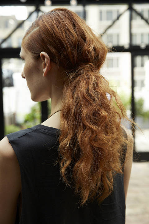 Aveda Guest Artist, Jon Reyman described the hair at Ann Yee as "a sleek style that morphs into a rhythm of waves". We LOVE. Similar wavy ponytails were paraded at the Rolando Santana show, proving that duel texture hair is trending for SS/15.
