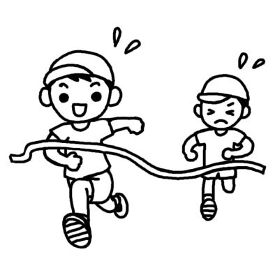 徒競走2 うんどうかい 運動会 秋の行事 保育 無料 白黒イラスト素材
