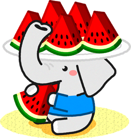 ゾウのイラスト スイカを食べる 夏と動物 8月 季節 素材のプチッチ