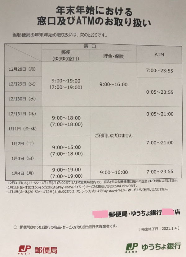 21年 郵便局営業時間 年末年始 正月営業している郵便窓口 混雑回避不可