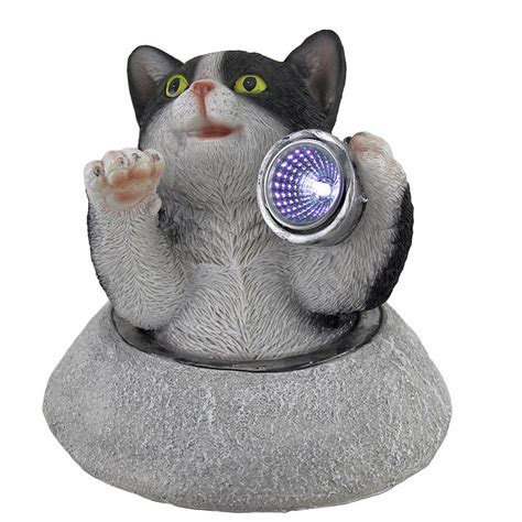 cat statue decorative led solar kitty climber  light