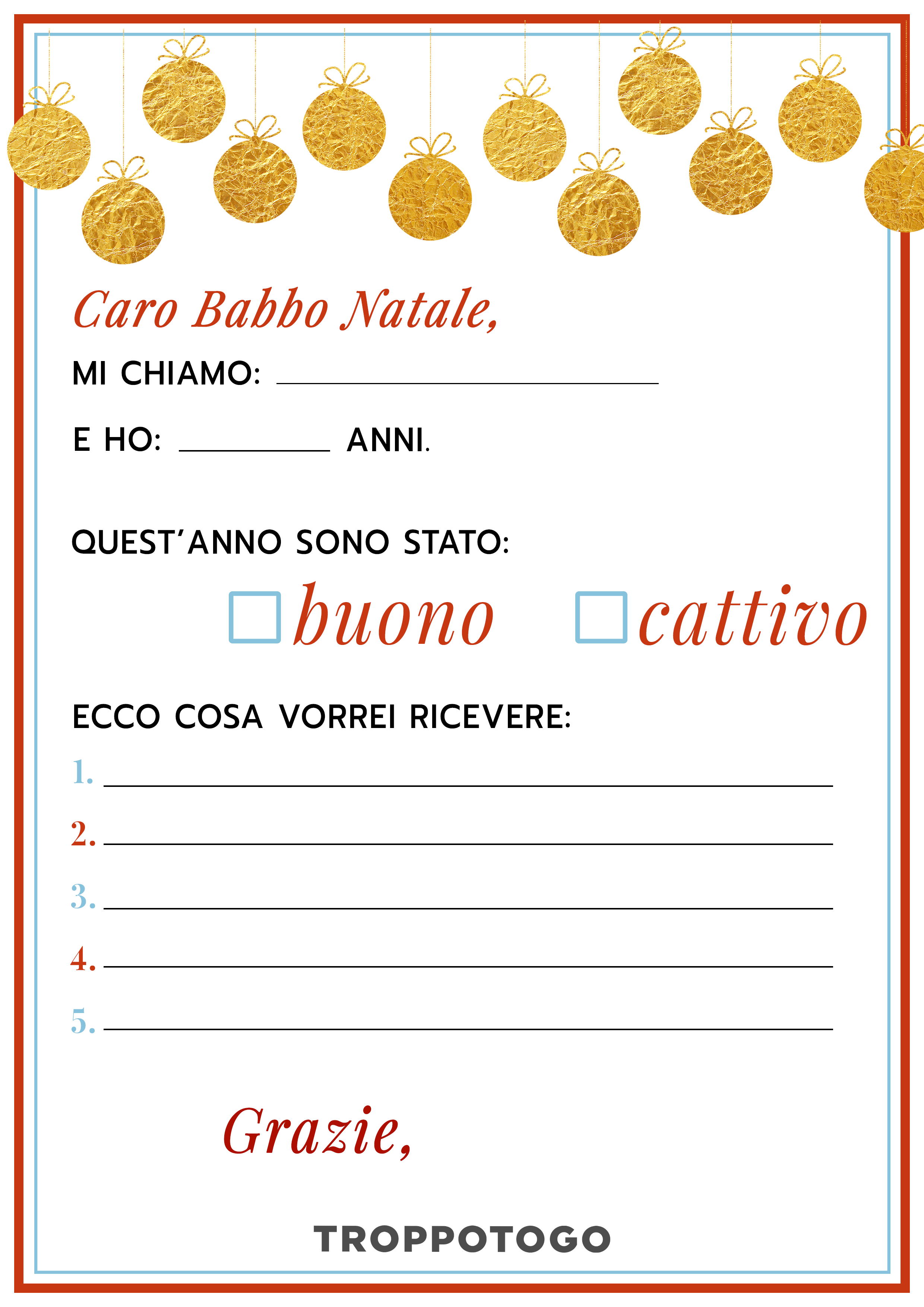 La tua lettera a Babbo Natale da stampare - Troppotogo Blog